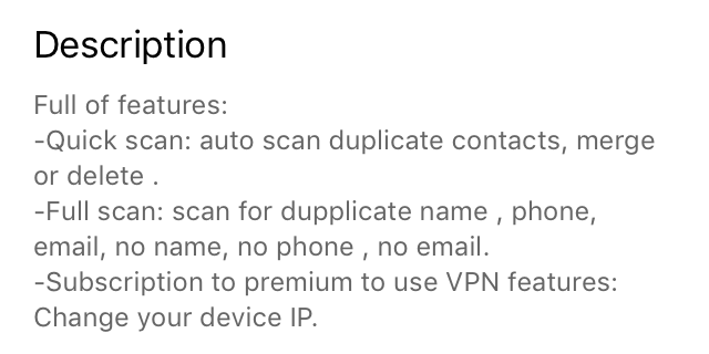 Direct screenshot from the “Mobile protection :Clean & Security VPN” app description.