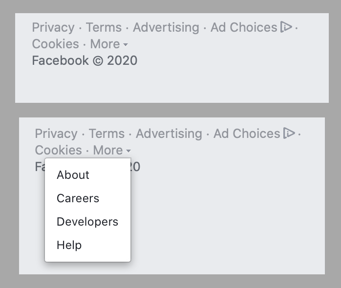 I thought Facebook might have put their “Do Not Sell” link under the “More” menu. Nah.