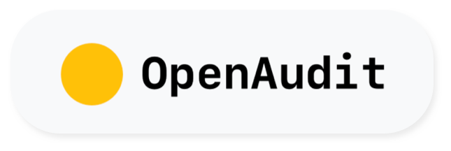 Logo for OpenAudit. Yellow circle with the word OpenAudit to the right of it.)